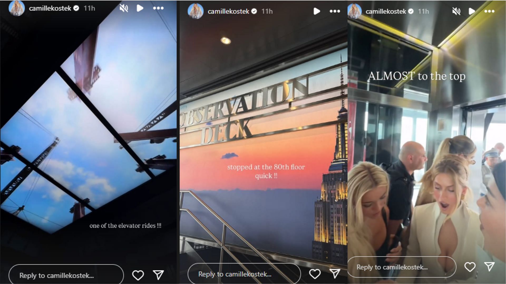 Kostek shared her journey up to the top of the Empire State Building. (Photos via Camille Kostek's Instagram Story)